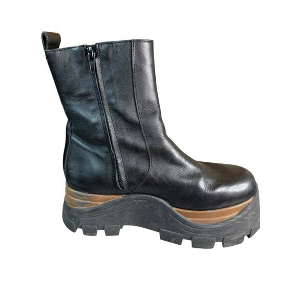 Alohas Sapphire Nutty Leather Platform Boots Black Brown Size 39 Chunky Sole - Picture 4 of 16